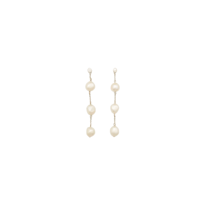 3-pearl hængeøreringe - forgyldt