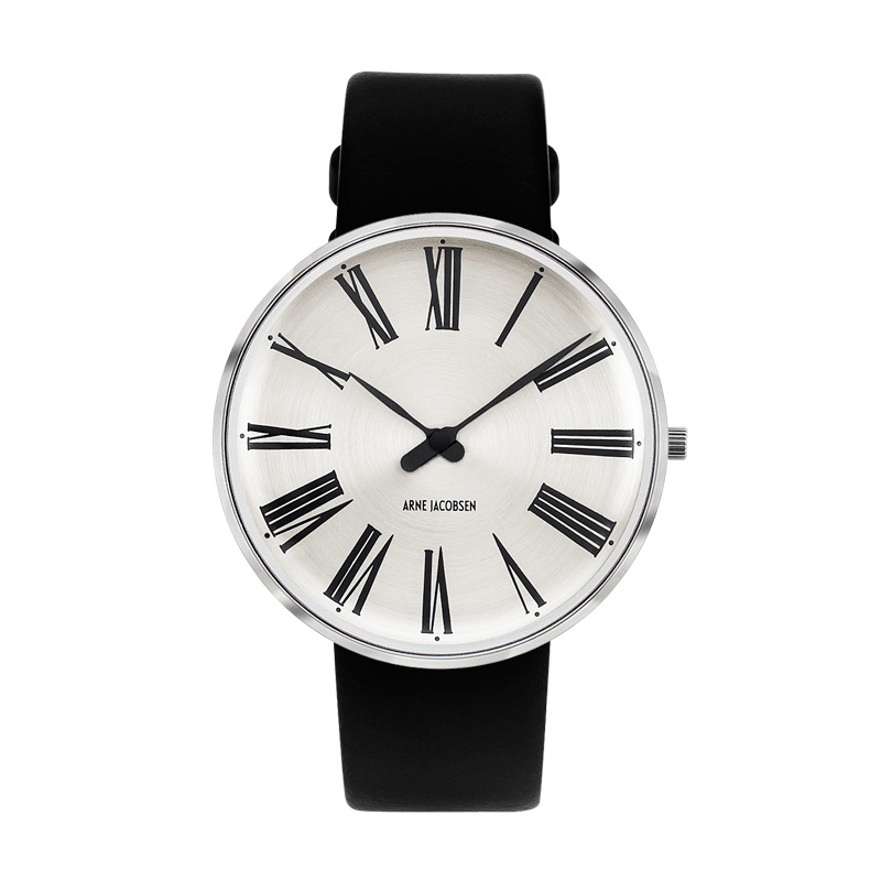 Arne Jacobsen 40 mm Roman Sunray Watch med sort rem og stålskive