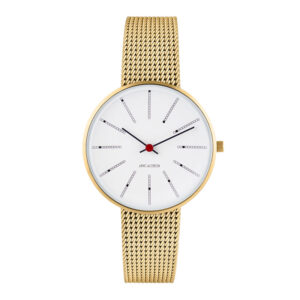 Arne Jacobsen Bankers Watch Ø34 Unisexur i guldfarvet med mesh lænke