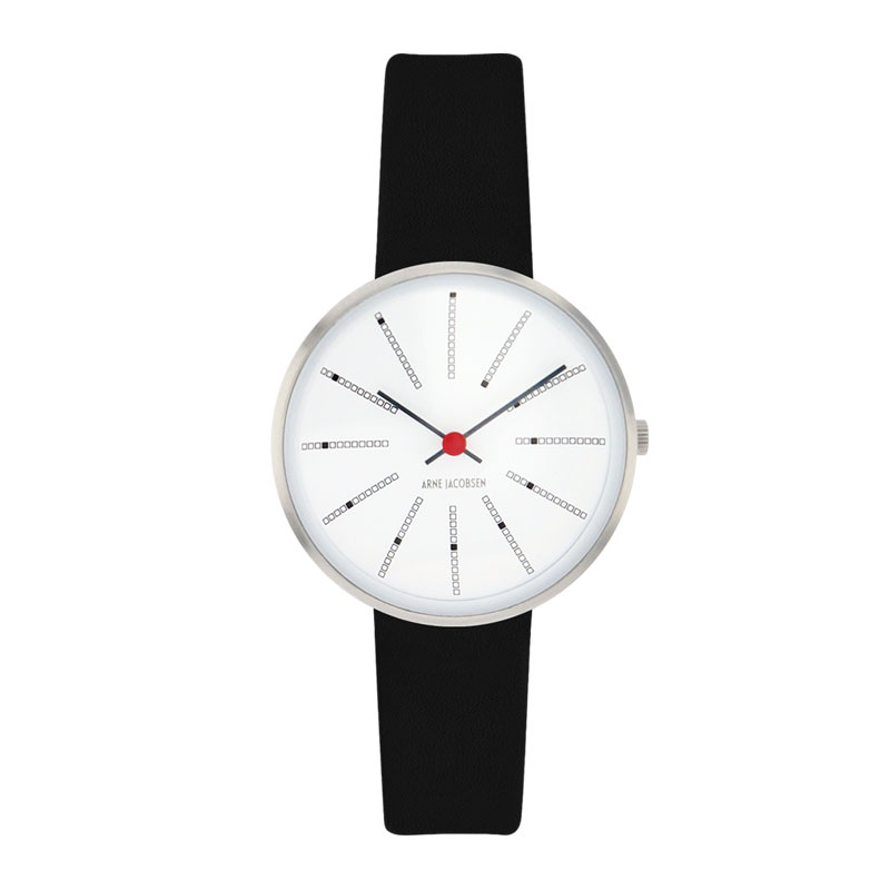 Arne Jacobsen Bankers Watch armbåndsur, ø30 mm med sort rem