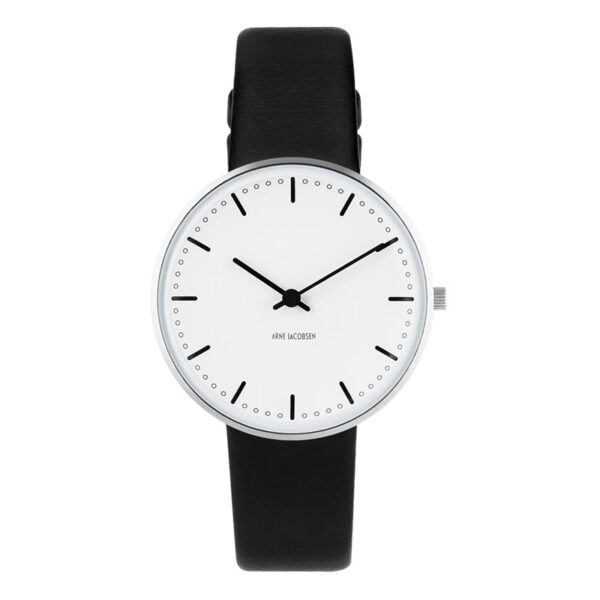 Arne Jacobsen City Hall Watch armbåndsur Ø34, sort rem