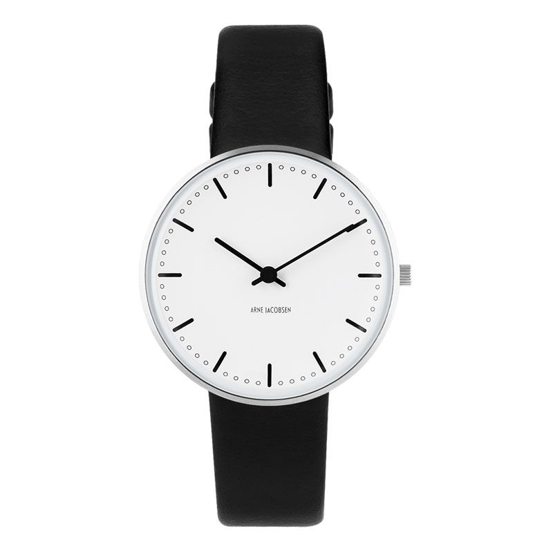Arne Jacobsen City Hall Watch armbåndsur Ø34, sort rem