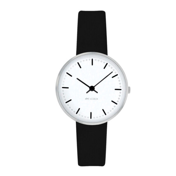 Arne Jacobsen City Hall armbåndsur, Ø30 mm med sort rem