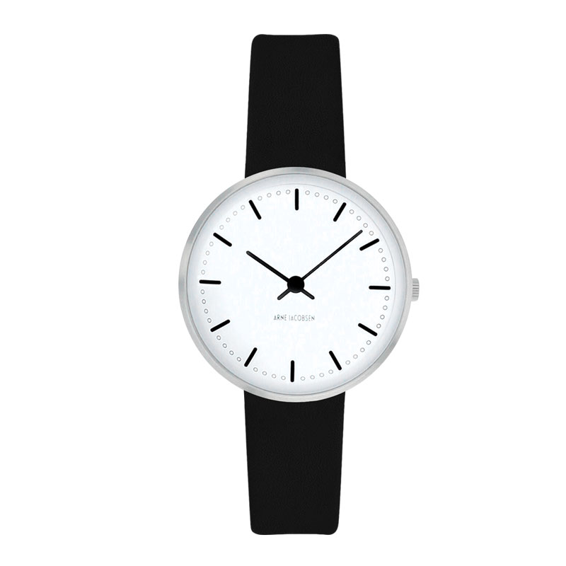 Arne Jacobsen City Hall armbåndsur, Ø30 mm med sort rem