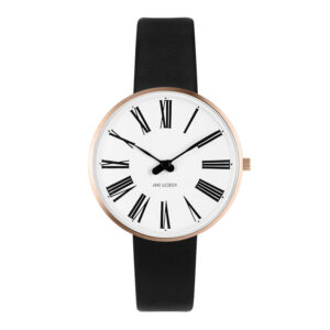 Arne Jacobsen Ø34 mm Roman Watch rose armbåndsur med sort rem