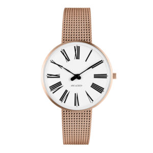 Arne Jacobsen Roman Watch Unisexur, rosaforgyldt ø 34mm med mesh lænke
