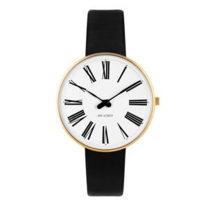 Arne Jacobsen Roman armbåndsur Ø34mm i guldfarvet med sort rem