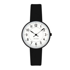 Arne Jacobsen Station Watch armbåndsur, ø30 mm med sort rem