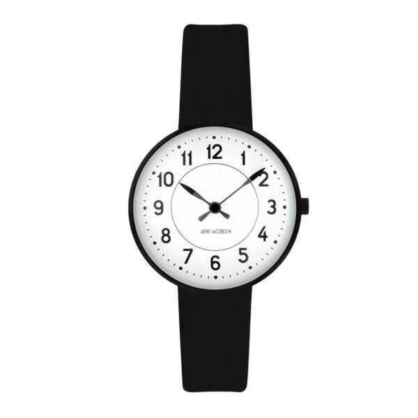 Arne Jacobsen Station Watch armbåndsur, ø30 mm med sort rem