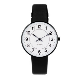 Arne Jacobsen Station Watch armbåndsur, ø34mm sort krans med sort rem