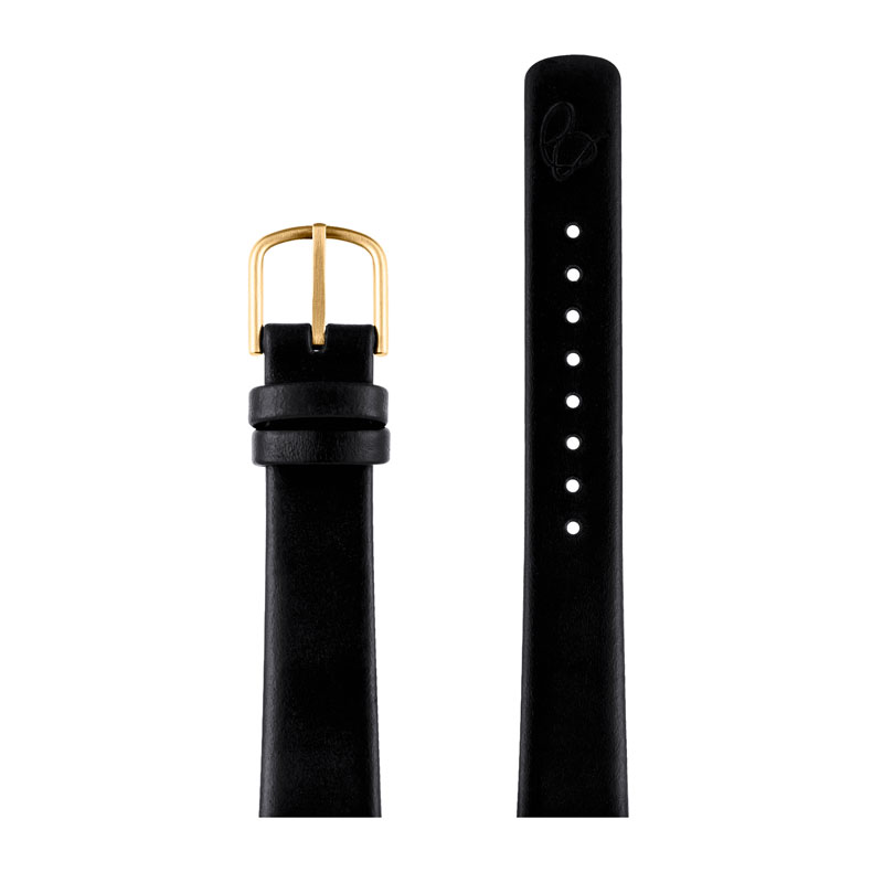Arne Jacobsen sort læderrem med forgyldt stål spænde, passer til Ø 34 mm
