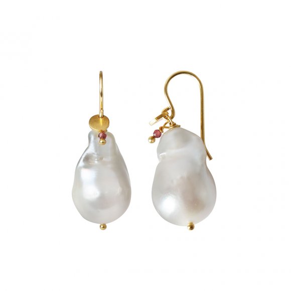 Baroque Pearl Earring With Gemstone 1pc | Forgyldt Fra Stine A