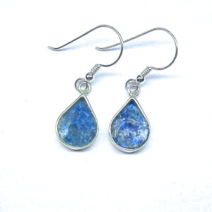Blå øreringe i dråbeform og romersk glas