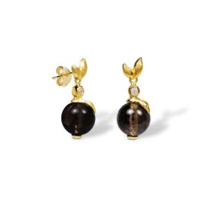 Blossom Copenhagen Forrest øreringe i forgyldt med cubic zirkonia og røgquarts