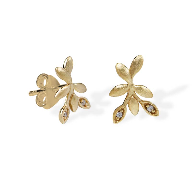 Blossom Copenhagen Forrest øreringe i mat 9 kt guld med cubic zirkonia