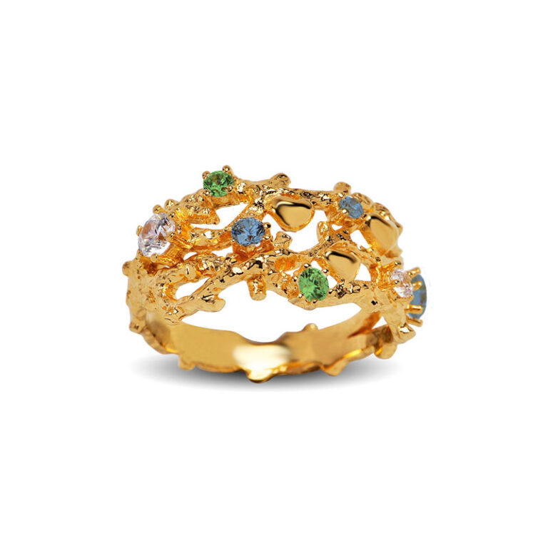 Blossom Copenhagen Radiance Reef ring i forgyldt med grøn, blå, hvid med cubic zirkonia