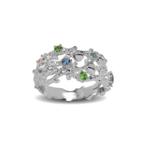 Blossom Copenhagen Radiance Reef ring i sølv med grøn, blå, hvid med cubic zirkonia