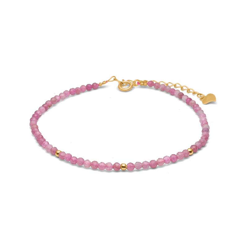 Blossom Copenhagen stenarmbånd forgyldt kæde m. pink turmalin 16+4cm