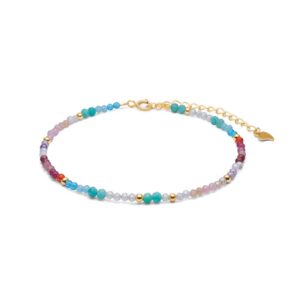 Blossom Copenhagen stenarmbånd forgyldt kæde m. topas, turmalin, aquamarin, rosaquarts 16+4cm