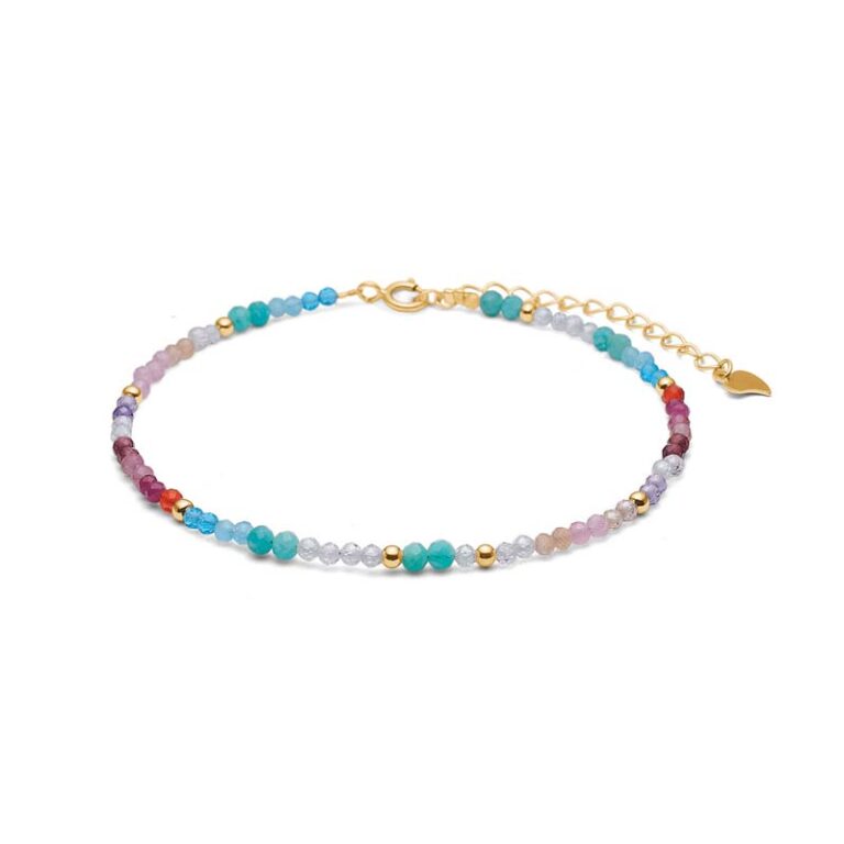 Blossom Copenhagen stenarmbånd forgyldt kæde m. topas, turmalin, aquamarin, rosaquarts 16+4cm