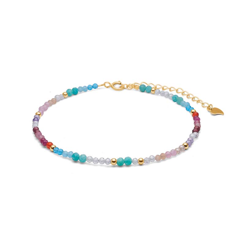 Blossom Copenhagen stenarmbånd forgyldt kæde m. topas, turmalin, aquamarin, rosaquarts 16+4cm