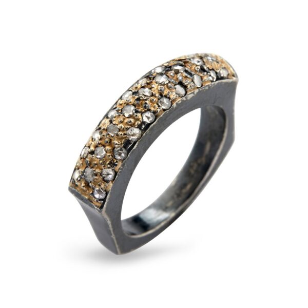 By Birdie Manhattan Sol Pavé Sterling Sølv Ring med 14 Karat Guld og Diamanter 0,60 Carat