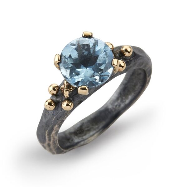 By Birdie Rockefeller Blue Sterling Sølv Ring med 14 Kt Guld Og Blå Topas