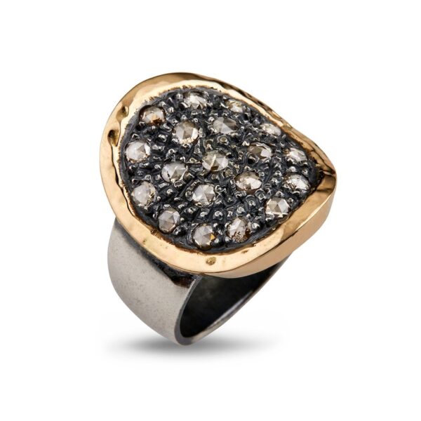 By Birdie Topkapi Sterling Sølv Ring med 14 Karat Guld og Diamanter 0,95 Carat