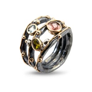 By Birdie Tribeca Stones Multi Ring i Sterling Sølv med 14 Karat Guld Og Sten