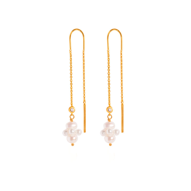 ByBiehl Pearl Cluster Dangling forgyldt øreringe med perler