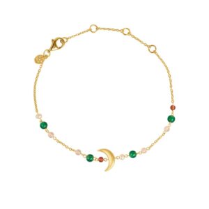 ByBiehl Summer Moon armbånd i forgyldt med rød og grøn agat samt pink jade