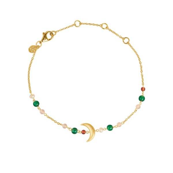 ByBiehl Summer Moon armbånd i forgyldt med rød og grøn agat samt pink jade