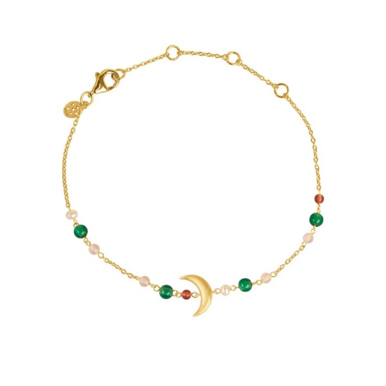 ByBiehl Summer Moon (Forygldt med rød agat, grøn agat og pink jade) Armbånd