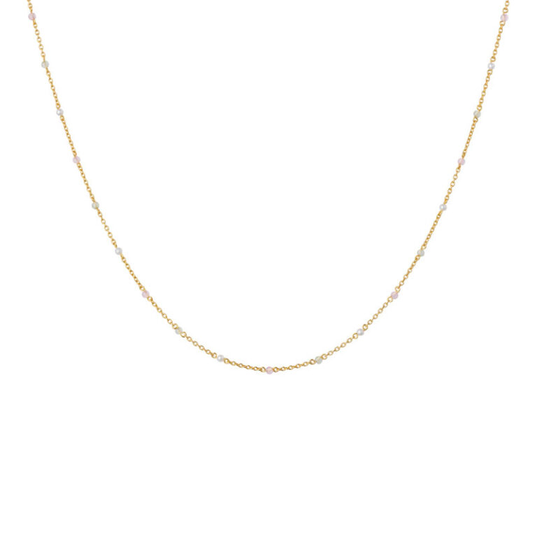 Bybiehl Scarlett forgyldt halskæde med perler og glassten, 45 cm