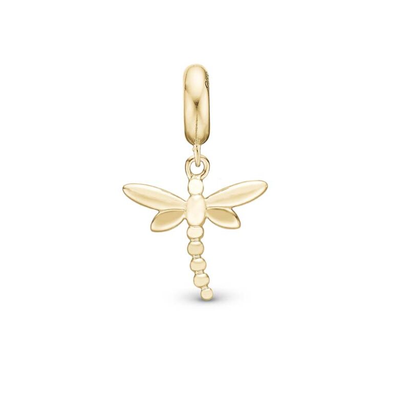 Christina Jewelry Dragonfly forgyldt charm til sølvarmbånd og læderarmbånd på 4 mm
