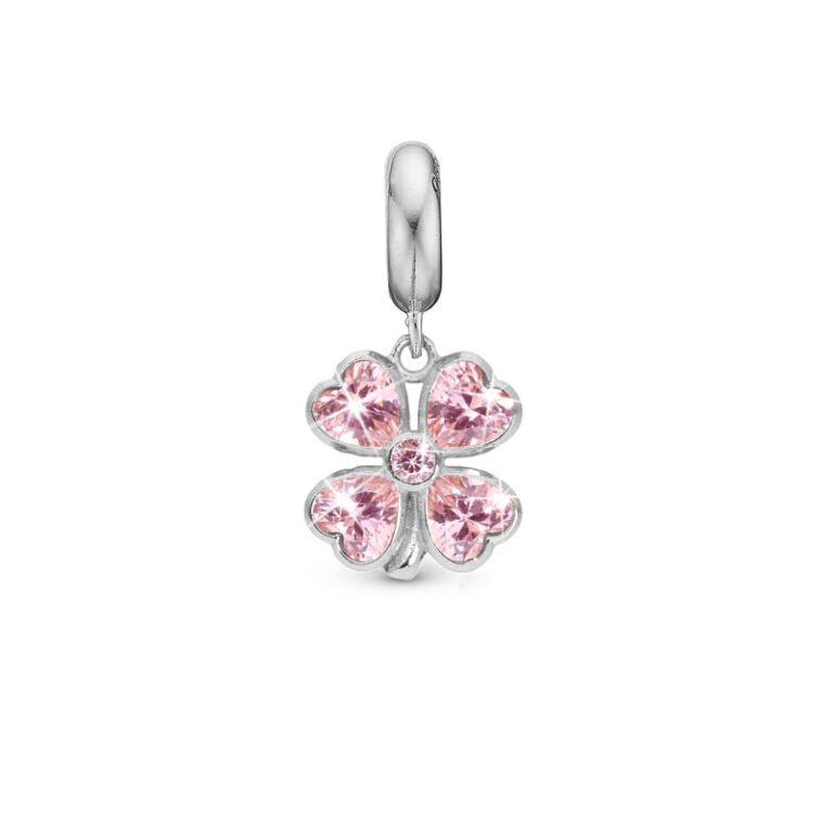 Christina Jewelry Pink Heart Clover sølvcharm til sølvarmbånd på 4 mm