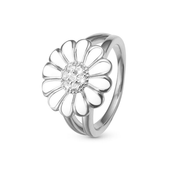 Christina Jewelry Topaz Big Black Marguerite sølv ring, hvid