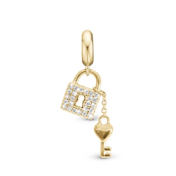 Christina Jewelry Unlock my Heart Hængelås og nøgle forgyldt charm til sølvarmbånd på 4 mm