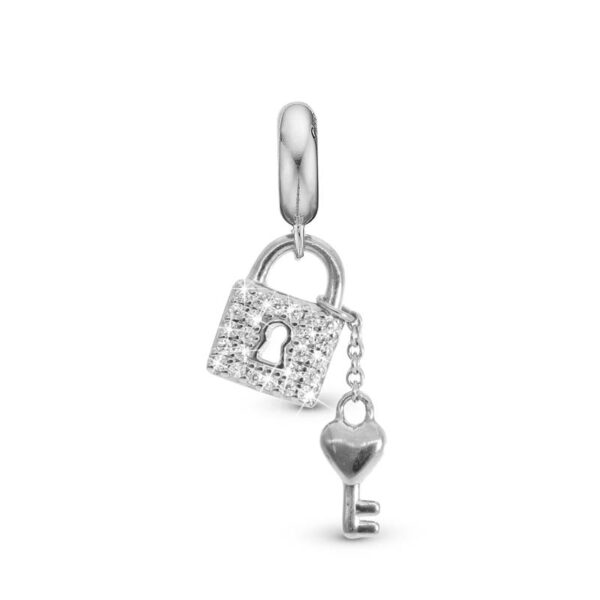 Christina Jewelry Unlock my Heart Hængelås og nøgle sølvcharm til sølvarmbånd på 4 mm