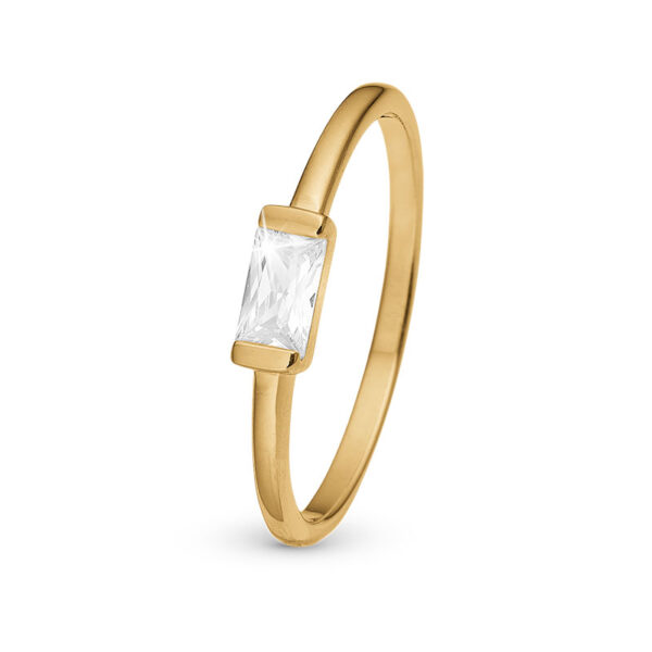 Christina White single Baquette forgyldt ring med klar cubic zirkonia