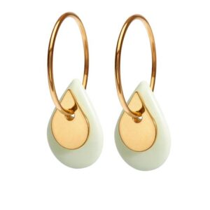 Duo Teardrop Pistachio Gold Forgyldt Sølv Øreringe fra Scherning med Porcelæn