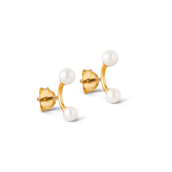 Enamel 2 pearls øreringe - Guld