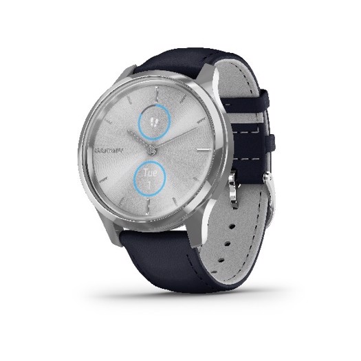 Garmin - Vivomove Luxe, WW, smart ur med marineblå læder rem.