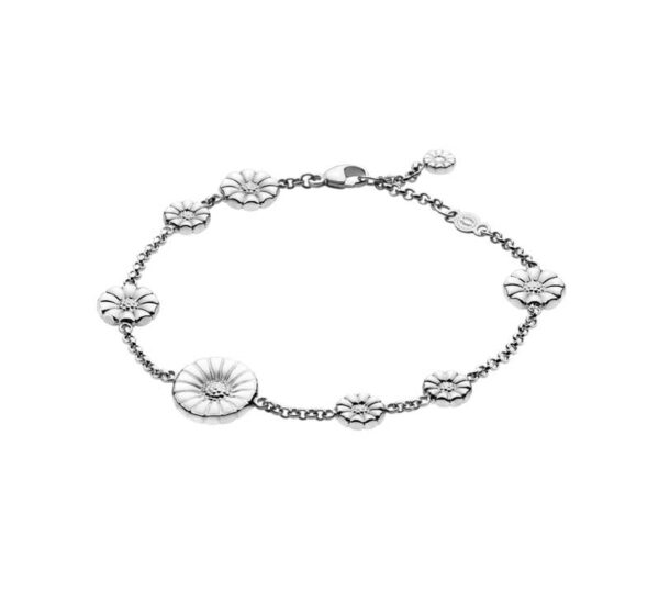 Georg Jensen Daisy Marguerit armbånd, sølv med hvid emalje