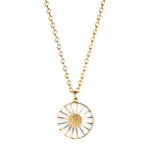 Georg Jensen Daisy Marguerit vedhæng 18 mm, forgyldt med hvid emalje