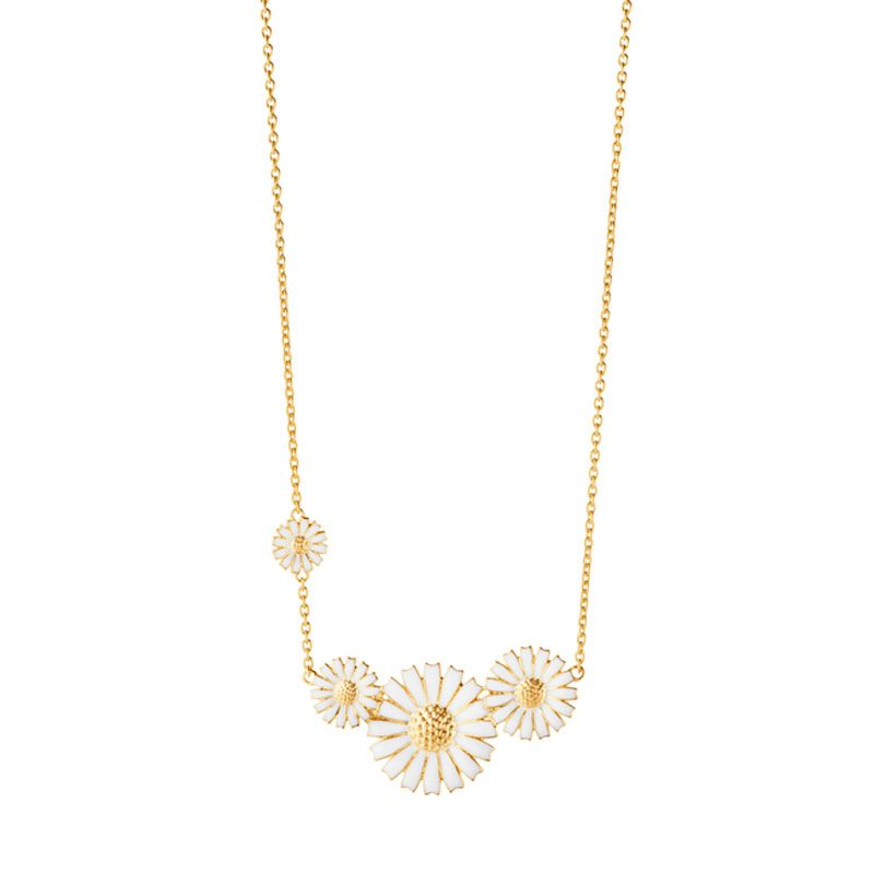 Georg Jensen Daisy halskæde forgyldt og hvid emalje