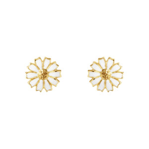 Georg Jensen Daisy øreringe i forgyldt med hvid emalje - Ø 7 mm