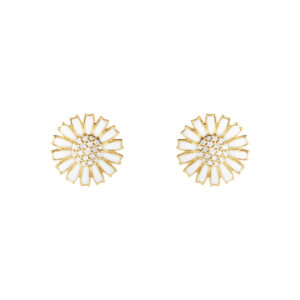 Georg Jensen Daisy øreringe i forgyldt med hvid emalje og diamant - Ø11 mm