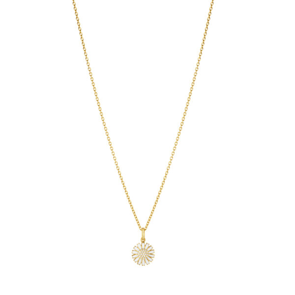 Georg Jensen Daisy vedhæng i forgyldt med hvid emalje og diamant - Ø11mm