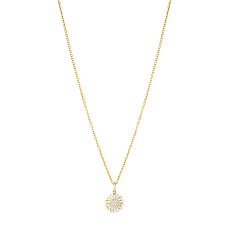 Georg Jensen Daisy vedhæng i forgyldt med hvid emalje og diamant - Ø11mm
